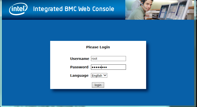 Intel Integrated BMC Console: Login Page