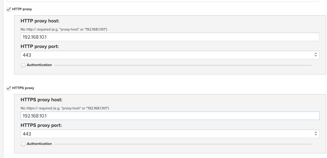 Filled in proxy configuration